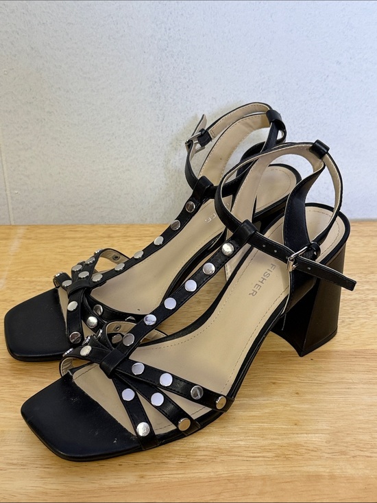 Marc Fisher Shoes - Marc Fisher Black Studded T-Strap Block Heels